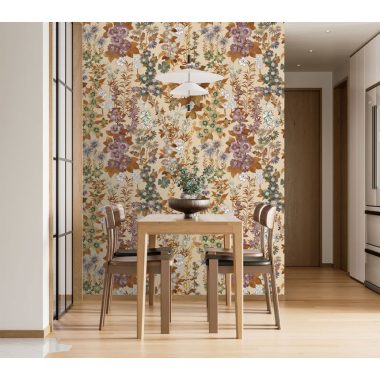   Krémszínű alapon türkizkék, bájos virágmintás mosható poszter