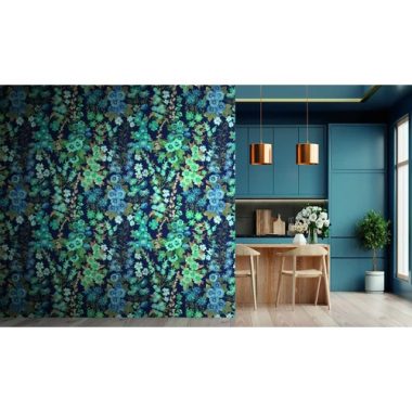   Sötétkék alapon türkizkék, bájos virágmintás mosható poszter