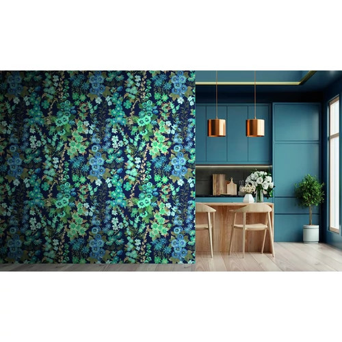 Sötétkék alapon türkizkék, bájos virágmintás mosható poszter