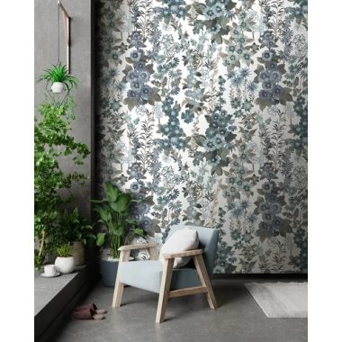   Fehér alapon vízkék, bájos virágmintás mosható poszter