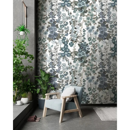 Fehér alapon vízkék, bájos virágmintás mosható poszter