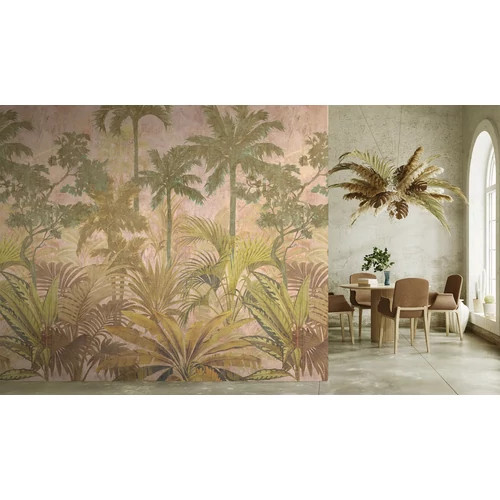 Rózsaszín-okker trópusi erdő mintás mosható poszter 