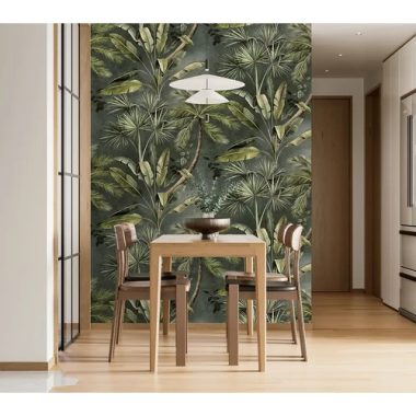 Koptatott antracit alapon zöld dzsungelmintás poszter