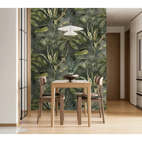 Koptatott antracit alapon zöld dzsungelmintás poszter