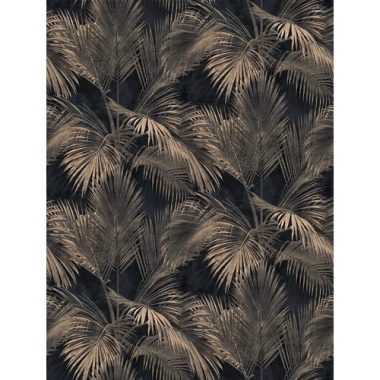 Fekete alapon drapp trópusi levél mintás elegáns poszter