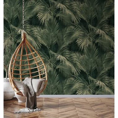    Fekete alapon smaragdzöld  trópusi levél mintás elegáns poszter