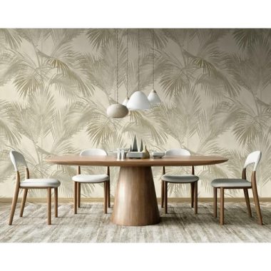 Bézs alapon grézs trópusi levél mintás elegáns poszter