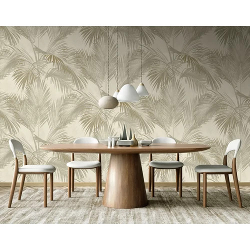 Bézs alapon grézs trópusi levél mintás elegáns poszter