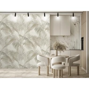   Törtfehér alapon szürke  trópusi levél mintás elegáns poszter