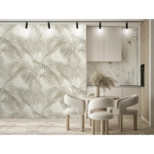 Törtfehér alapon szürke  trópusi levél mintás elegáns poszter