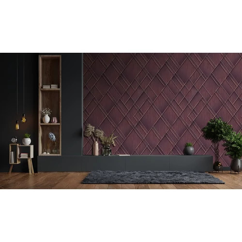   Geometrikus mintás poszter szálcsiszolt lemez hatású felszínnel, bordó színben