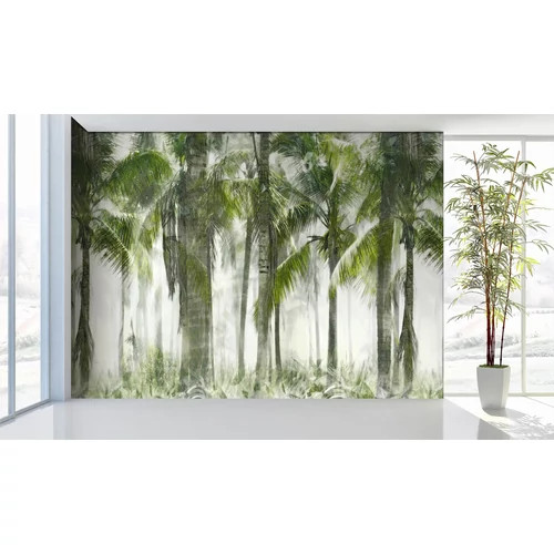 Élénk zöld színű pálmafa erdős poszter enyhén koptatott hatással