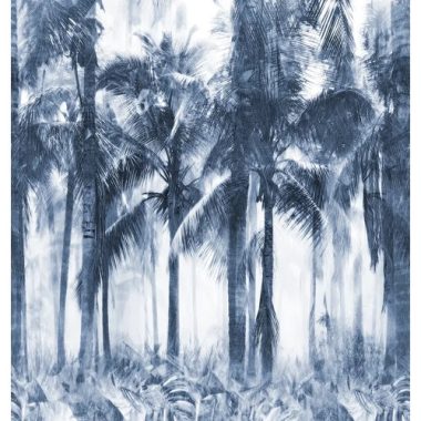   Élénk indigókék pálmafa erdős poszter enyhén koptatott hatással