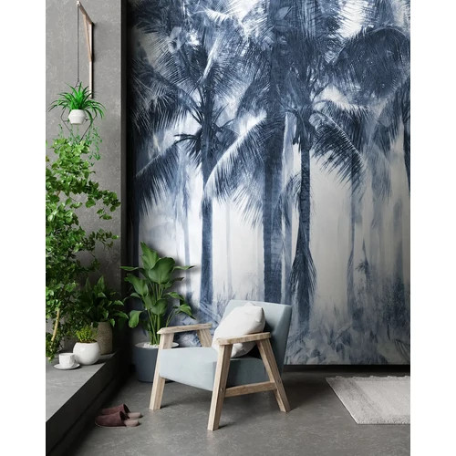 Élénk indigókék pálmafa erdős poszter enyhén koptatott hatással
