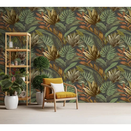 Zöldes színben pompázó trópusi hangulatot árasztó levél mintás poszter