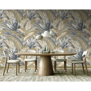   Farmerkék-drapp színű pompás trópusi hangulatot árasztó levél mintás poszter