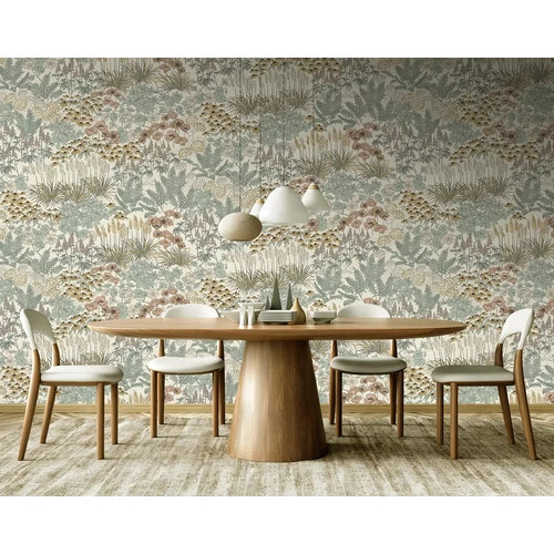 Fehér alapon mentazöld, puncs és bézs színű virágoskert mintás poszter