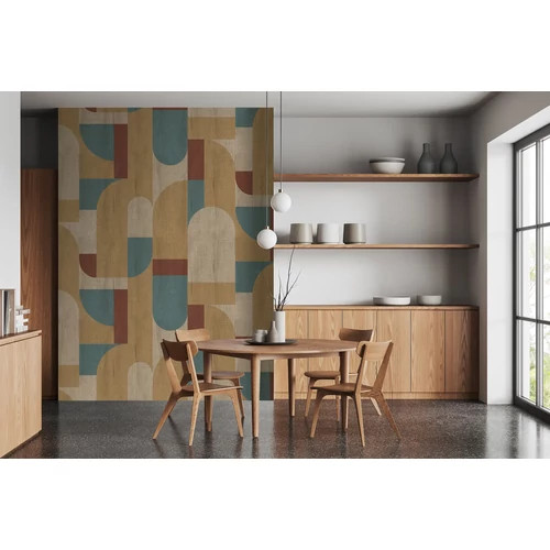 Retro hangulatú mozgalmas mintázatú poszter drapp- türkiz színben