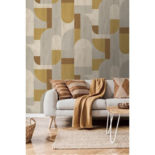 Retro hangulatú mozgalmas mintázatú poszter okkersárga-szürke színben