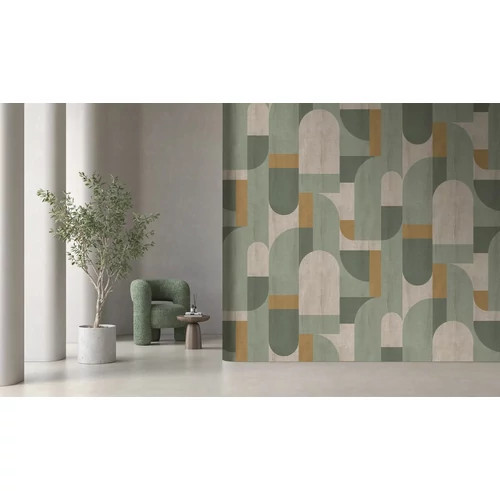 Retro hangulatú mozgalmas mintázatú poszter zsályazöld- drapp színben