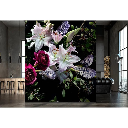 Fekete alapon színes virágcsokor fotótapéta stílusú poszter