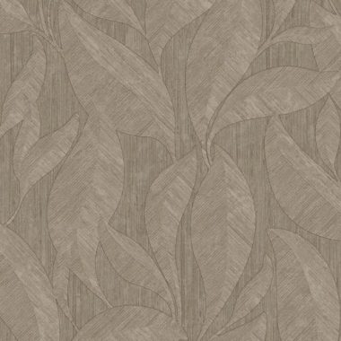   Szövött alapon, szolid levél mintás tapéta, taupe színben, mosható felszínnel