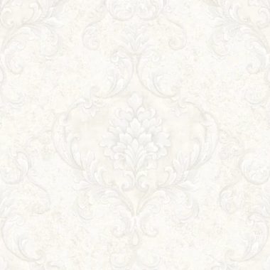   Fehér alapon gyöngyház színű óriás barokkmintás csillámporos tapéta