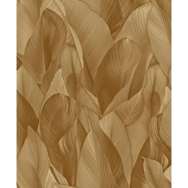   3D hatású zsúfolt banánlevél mintás tapéta matt aranybarna színben