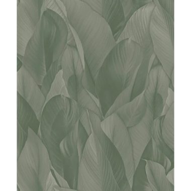   3D hatású zsúfolt banánlevél mintás tapéta matt zsályazöld színben