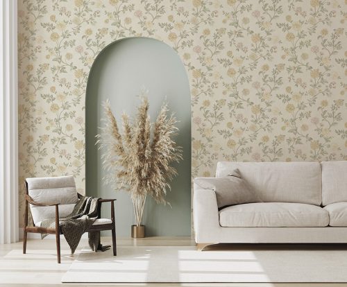 Bézs Virág Vinyl Tapéta 